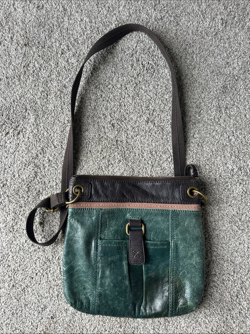 The Sak Teal and Dark Brown Leather Crossbody Bag
